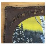 Vintage Original Painting of Blue Jay in Forest with Ornate Frame