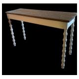 Vintage Granite Top Console Table with White Turned Legs