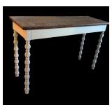 Vintage Granite Top Console Table with White Turned Legs