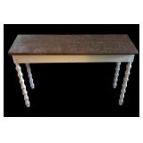 Vintage Granite Top Console Table with White Turned Legs