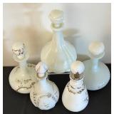 Set of 5 Vintage Victorian Glass Decanters / Dresser Bottles