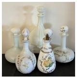 Set of 5 Vintage Victorian Glass Decanters / Dresser Bottles