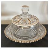 Lot of Vintage Pressed Glass Dishes and Platters with Gold Trim