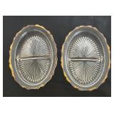 Lot of Vintage Pressed Glass Dishes and Platters with Gold Trim