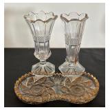 Lot of Vintage Pressed Glass Dishes and Platters with Gold Trim