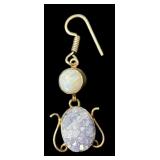 Pair of Sterling Silver Earrings with Blue Druzy and Moonstone Accents