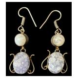 Pair of Sterling Silver Earrings with Blue Druzy and Moonstone Accents