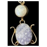 Pair of Sterling Silver Earrings with Blue Druzy and Moonstone Accents