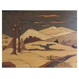 Collection of 3 Vintage Walter Kraft and Marquetry Pictures in Wood Decor