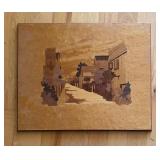 Collection of 3 Vintage Walter Kraft and Marquetry Pictures in Wood Decor