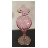 Set of 3 Pink Handblown Glass Vases and Ornament with Gold Accent