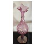 Set of 3 Pink Handblown Glass Vases and Ornament with Gold Accent