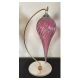 Set of 3 Pink Handblown Glass Vases and Ornament with Gold Accent