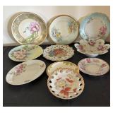 Set of 10 Vintage Handpainted Fruit and Floral Plates