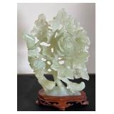 Vintage Jadeite Tree Sculpture with Wooden Stand
