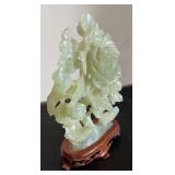 Vintage Jadeite Tree Sculpture with Wooden Stand