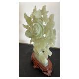 Vintage Jadeite Tree Sculpture with Wooden Stand