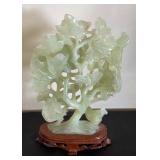 Vintage Jadeite Tree Sculpture with Wooden Stand