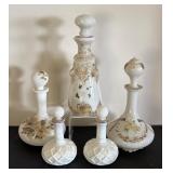 Set of 5 Vintage Victorian Glass Decanters / Dresser Bottles