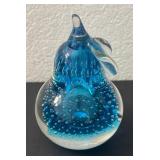 Blue Controlled Bubble Glass Pear Paperweight
