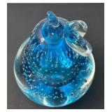 Blue Controlled Bubble Glass Pear Paperweight