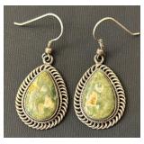 Navajo Style Green Turquoise Teardrop Sterling Silver Earrings
