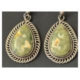 Navajo Style Green Turquoise Teardrop Sterling Silver Earrings