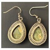 Navajo Style Green Turquoise Teardrop Sterling Silver Earrings
