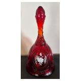 Vintage Fenton Ruby Red Hand Painted Glass Bell