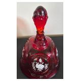 Vintage Fenton Ruby Red Hand Painted Glass Bell