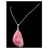 Pink Stone Pendant with Sterling Silver Chain
