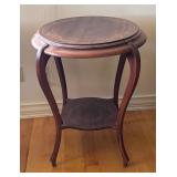 Vintage Round Accent Table with Inlaid Design