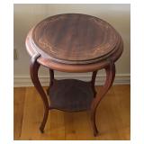 Vintage Round Accent Table with Inlaid Design