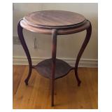 Vintage Round Accent Table with Inlaid Design