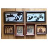 Set of 6 Vintage Framed Art including Silhouettes and Victorian Prints