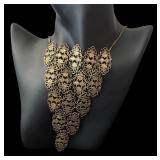 Vintage Ornate Gold Tone Necklace with Filigree Pattern