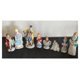 Set of 8 Vintage Hand-Painted Porcelain Figurines