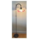 Vintage Floor Lamp with Pink Ruffled Glass Shade