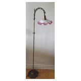 Vintage Floor Lamp with Pink Ruffled Glass Shade