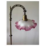 Vintage Floor Lamp with Pink Ruffled Glass Shade