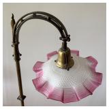 Vintage Floor Lamp with Pink Ruffled Glass Shade