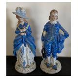 Pair of Vintage Japanese Porcelain Figurines in Blue Attire