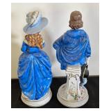 Pair of Vintage Japanese Porcelain Figurines in Blue Attire