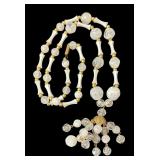 Vintage Beaded Necklace with Gold Tone Accents and Tassel Pendant