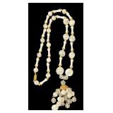 Vintage Beaded Necklace with Gold Tone Accents and Tassel Pendant