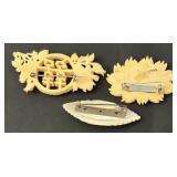 Collection of 3 Vintage Carved Bone and Shell Brooches