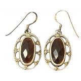 Sterling Silver and Garnet Oval Drop Earrings