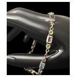 Sterling Silver Inch Bracelet with Multi-Colored Gemstones