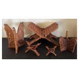 Set of 5 Vintage Hand-Carved Wooden Stands Assorted Sizes