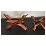 Set of 5 Vintage Hand-Carved Wooden Stands Assorted Sizes